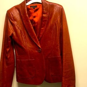 Terracotta leather blazer. Madam Webb blazer style!